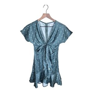 Princess Polly Polka Dot Wrap Ruffle Mini Dress - Green Size 0 (XXS)
